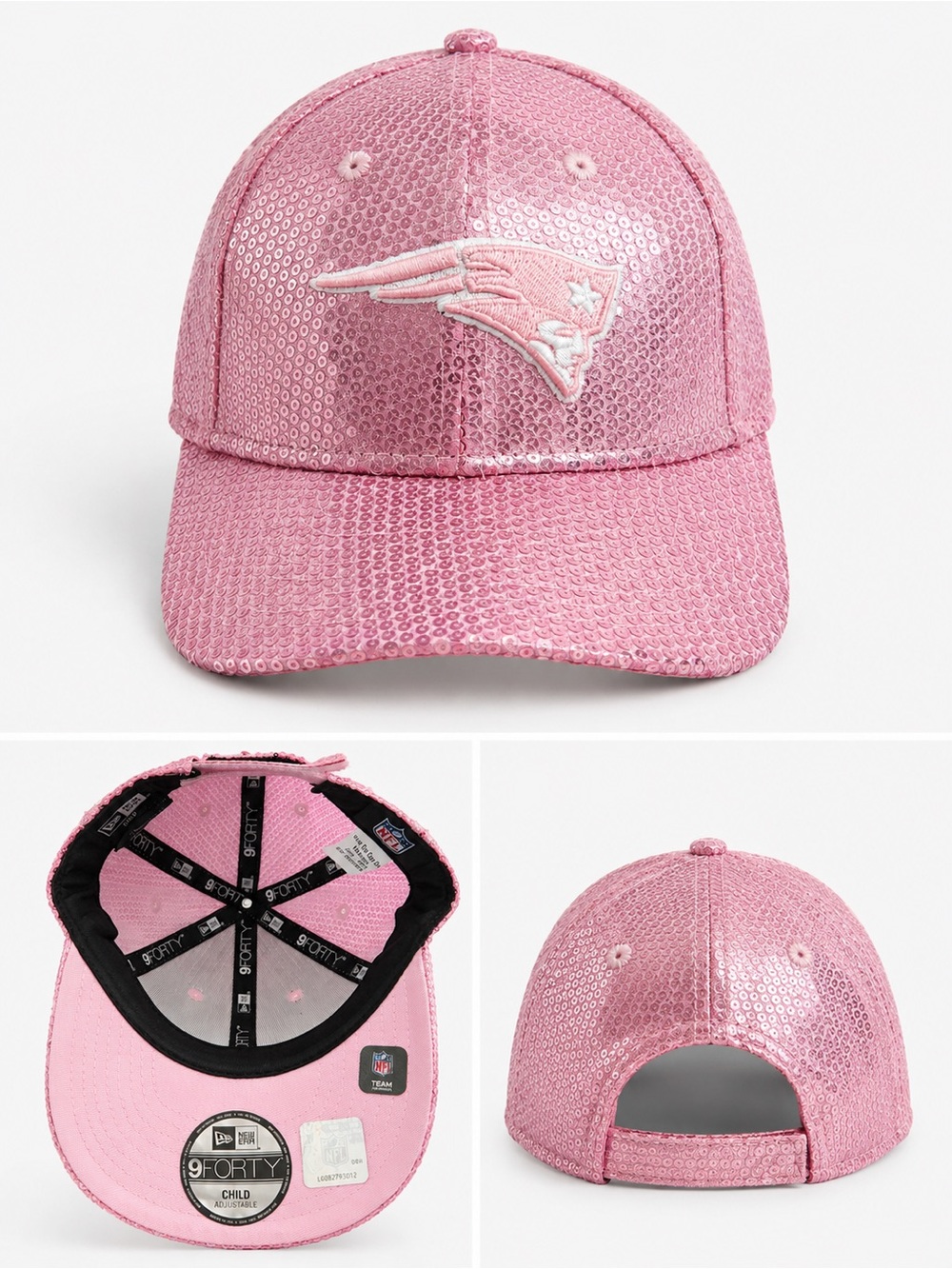 Pink Sequin Kids Adjustable Baseball Cap with Patriots Logo
